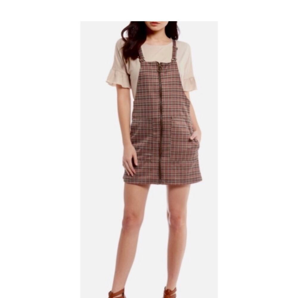 Allison and Kelly medium overall plaid Women romper dress‎ pinafore academic y2k